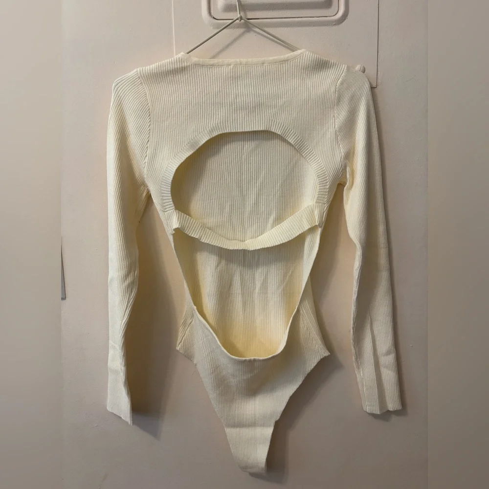 LBLC The Label White Open-Back Ribbed Bodysuit Small NWT - Picture 3 of 4